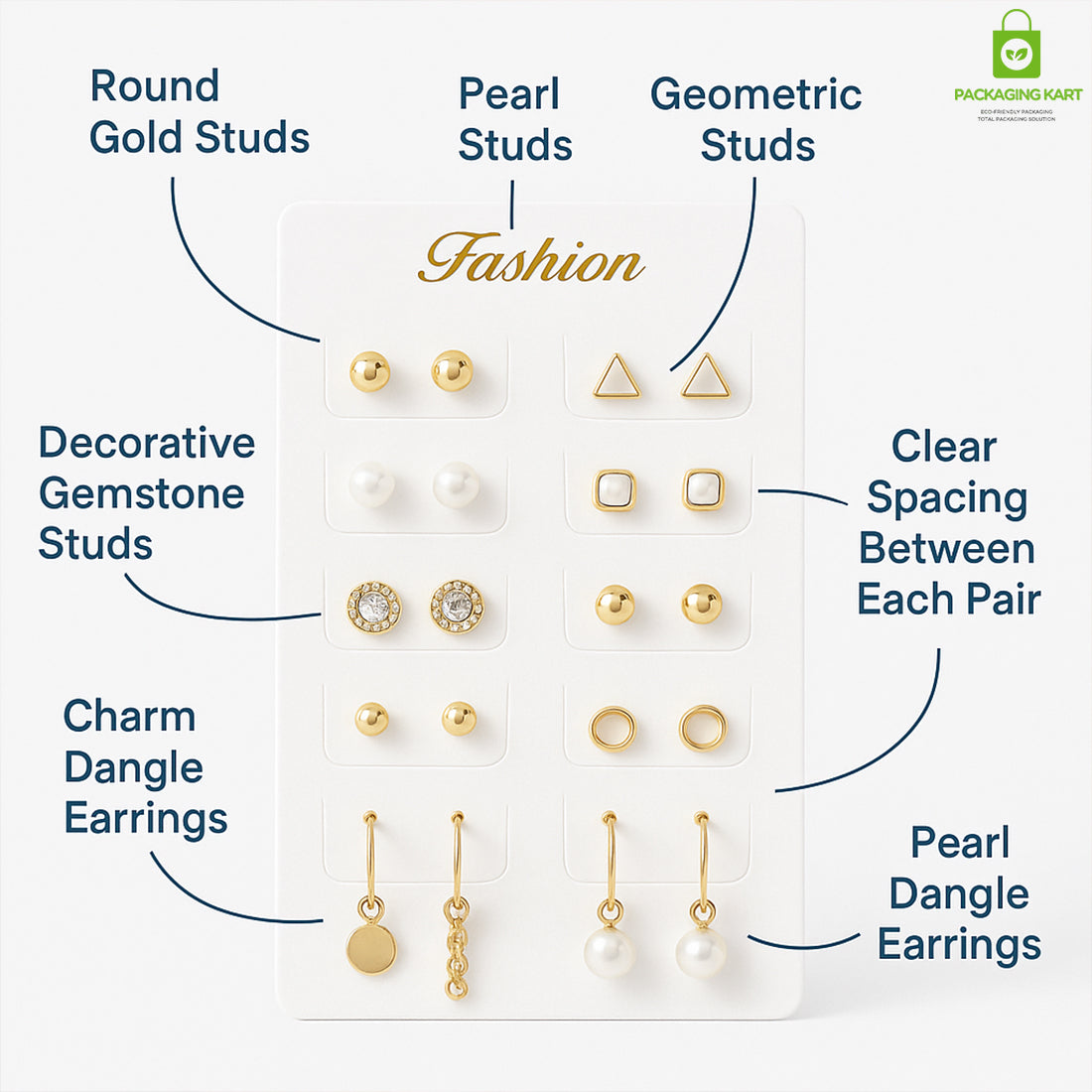 White 10-Pair Earrings Display Card – Premium Jewelry Holder