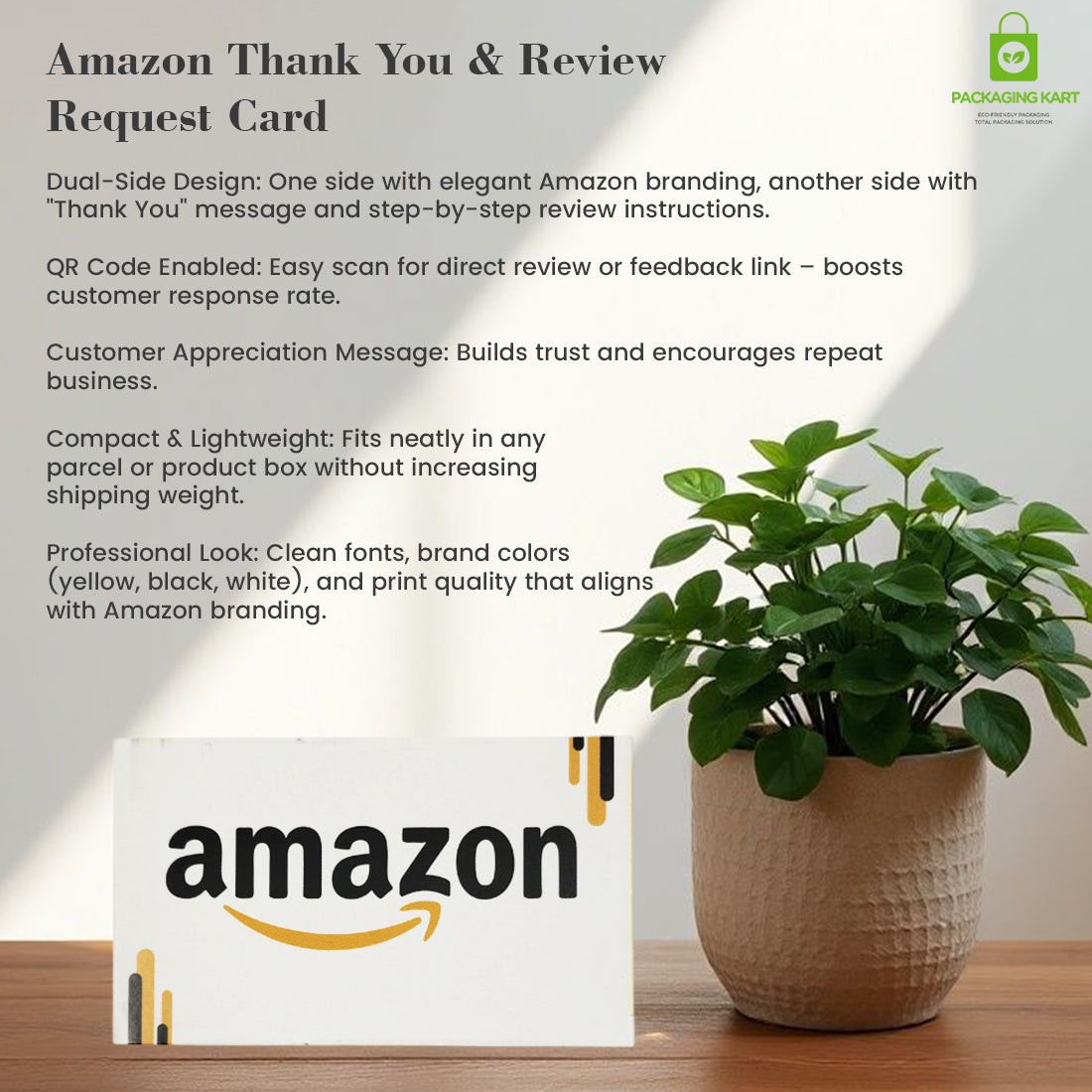 Amazon Seller Feedback Card with 5 Star Rating Message