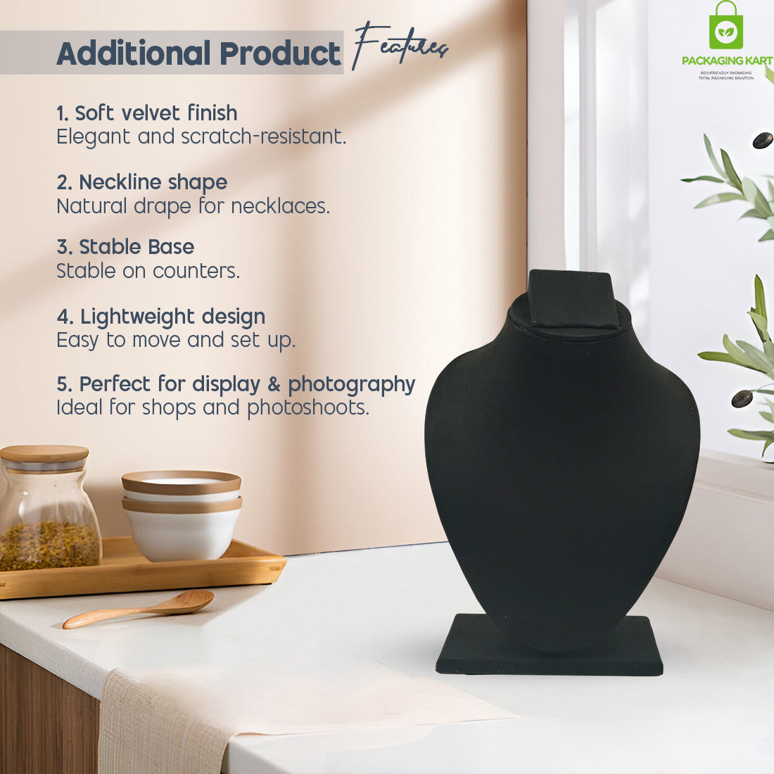 Black Velvet Jewellery Display Bust – Necklace & Pendant Stand