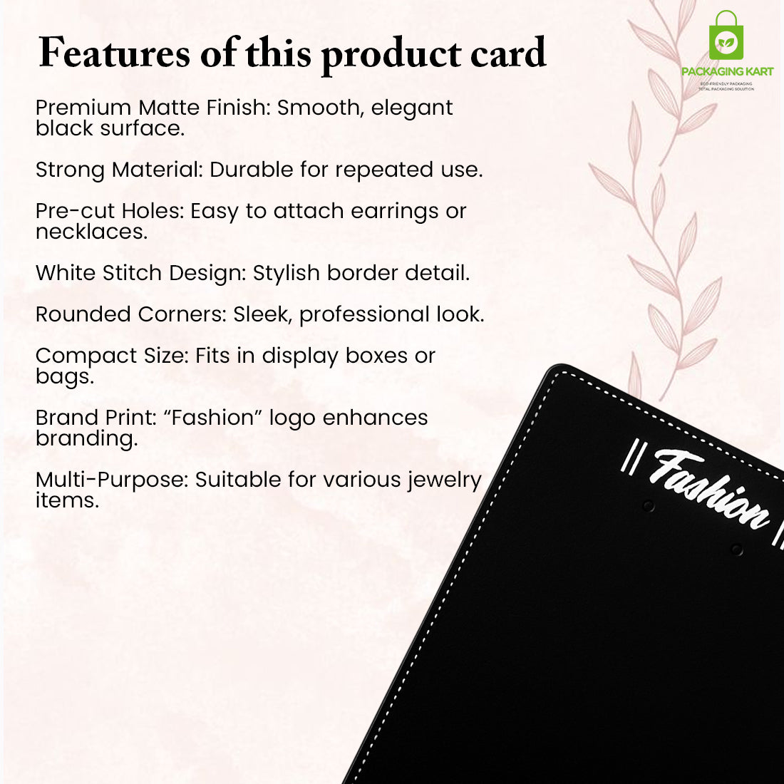 Black Jewelry Display Card for Necklace & Earring Combo