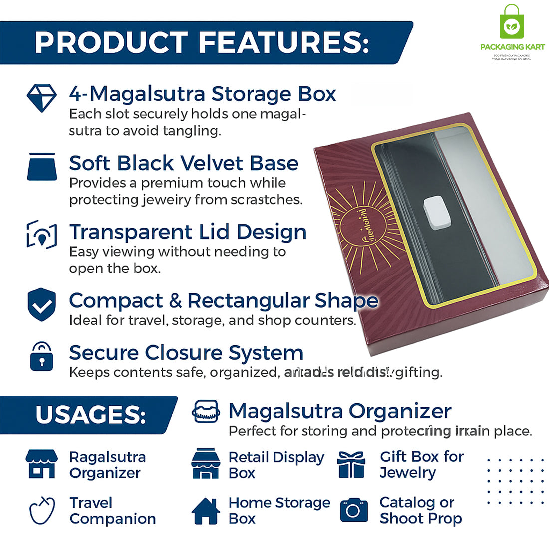 Luxury Blue Velvet Plastic Mangalsutra Box – Jewellery Display & Storage