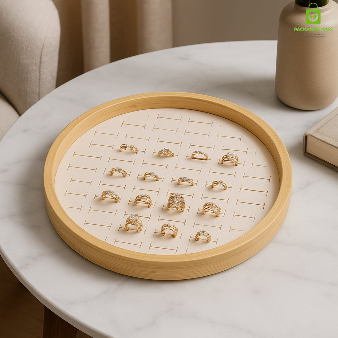 Elegant Cream Ring Jewellery Fancy Tray for Shops
