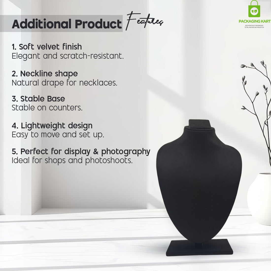 Black Velvet Jewellery Display Bust – Necklace & Pendant Stand