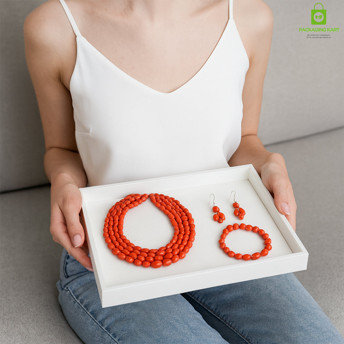 White Colour Fancy Jewellery Tray for Rings, Earrings & Chains