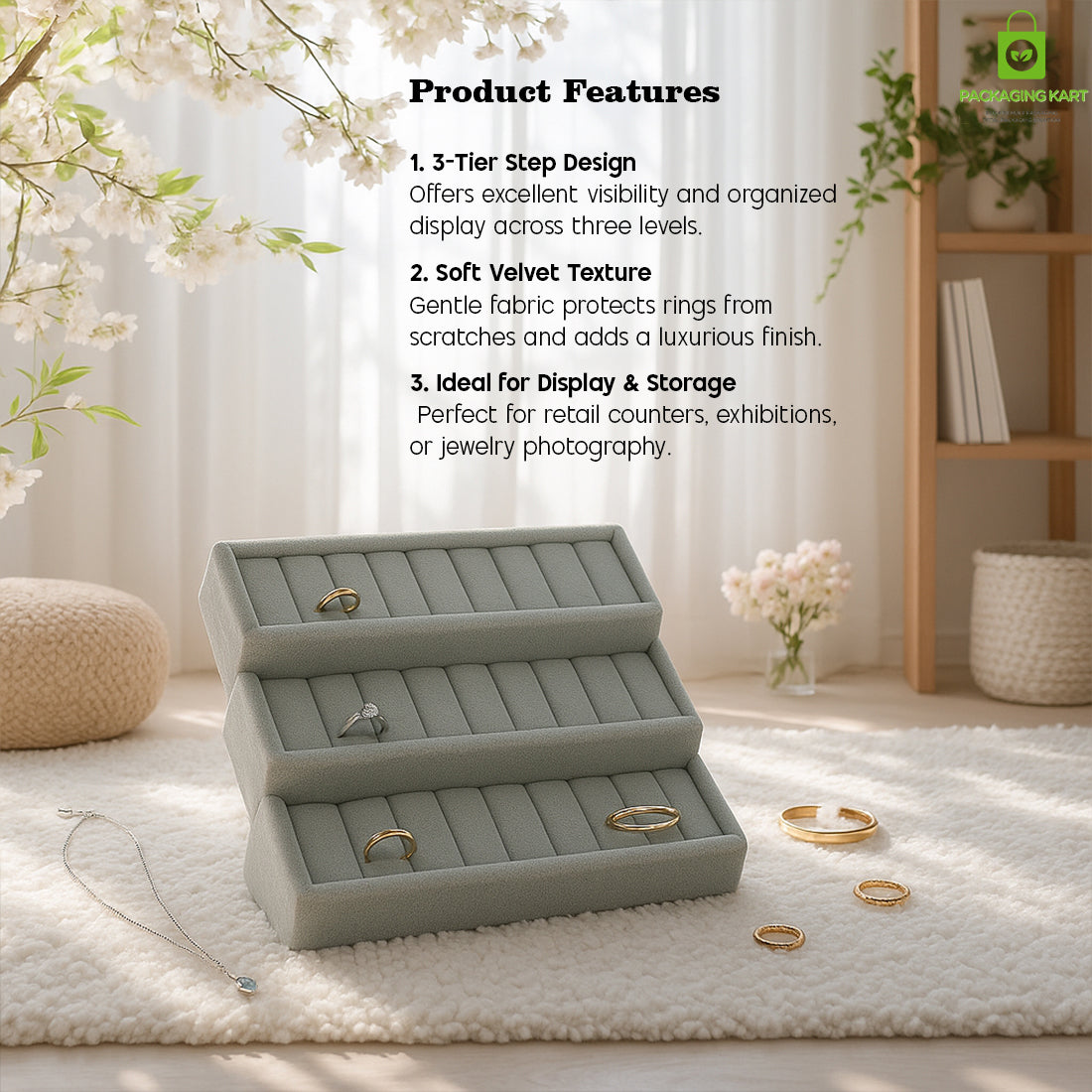 3-Step Velvet Bangle Display Rack – Professional Jewelry Stand for Exhibitions