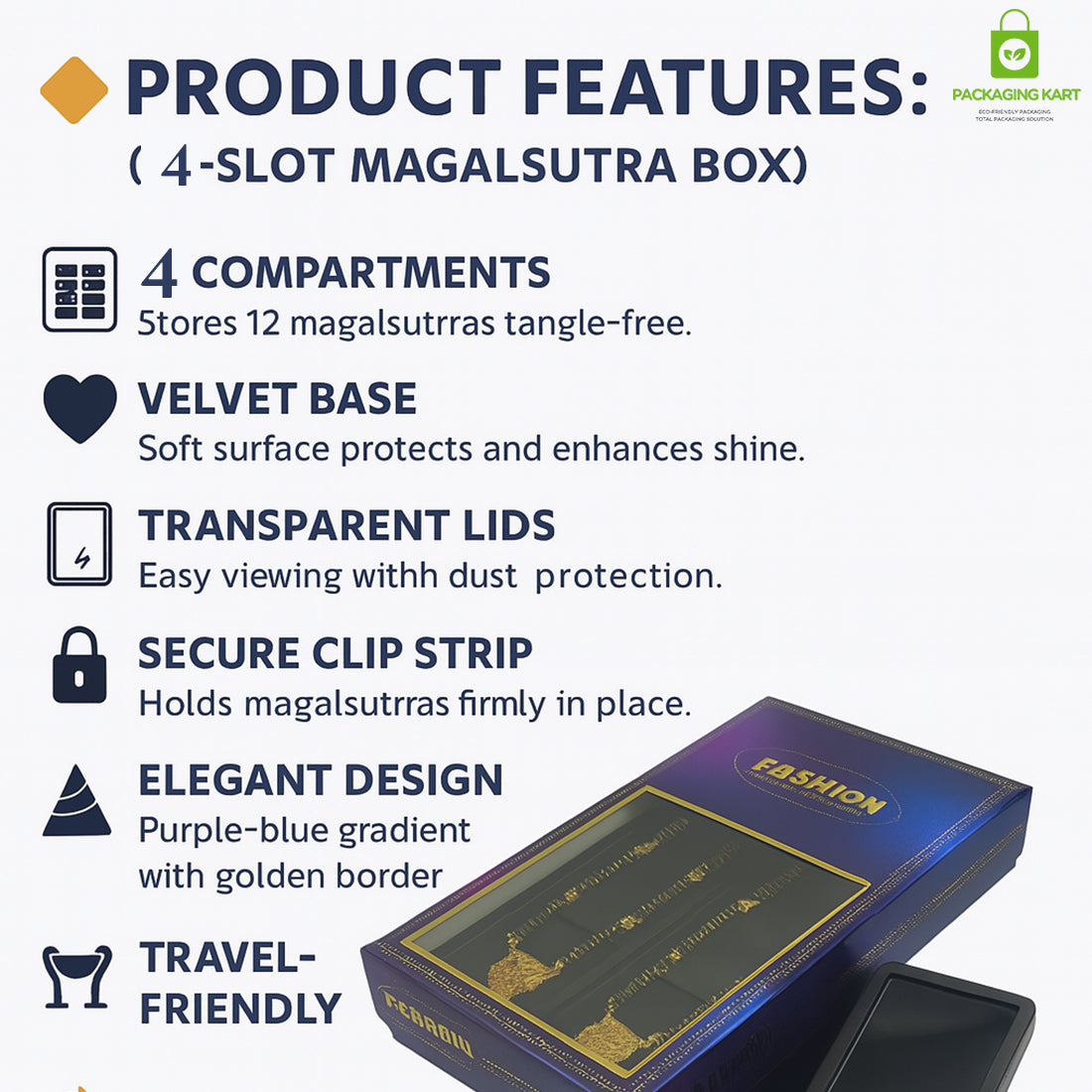 Mangalsutra Jewellery Plastic Box – Blue Velvet Sponge Lining for Premium Storage