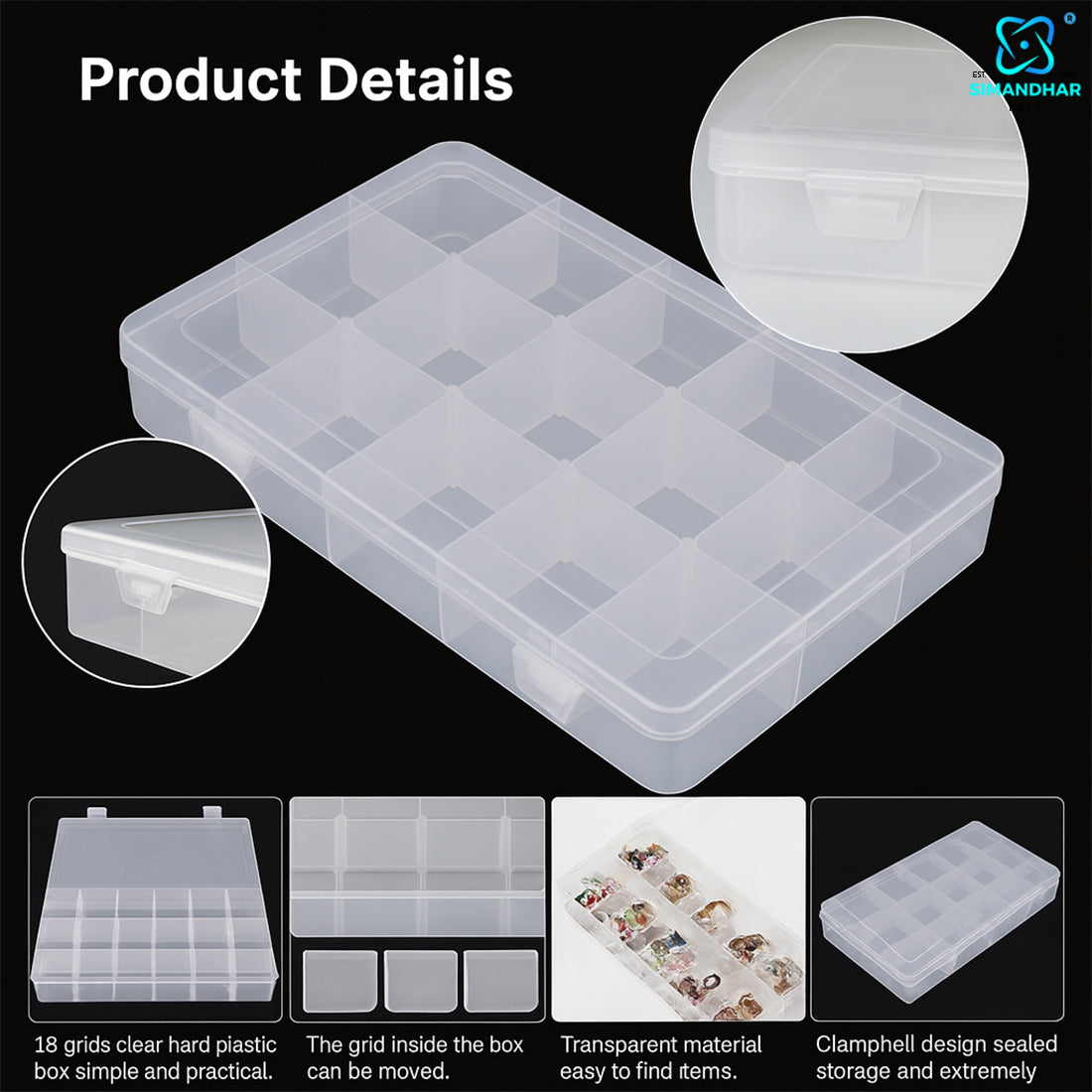 18-Grid Plastic Jewellery Storage Case – Multipurpose Organizer for Accessories