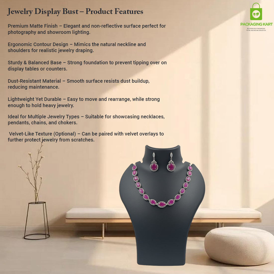 Black Plastic Fibre Jewellery Display Statue – Elegant Neck Stand