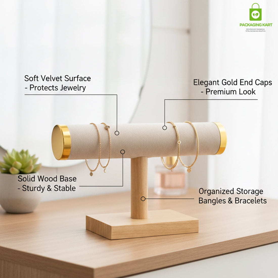 Wooden Velvet Bangles Display Stand – Single Roll Jewellery Organizer