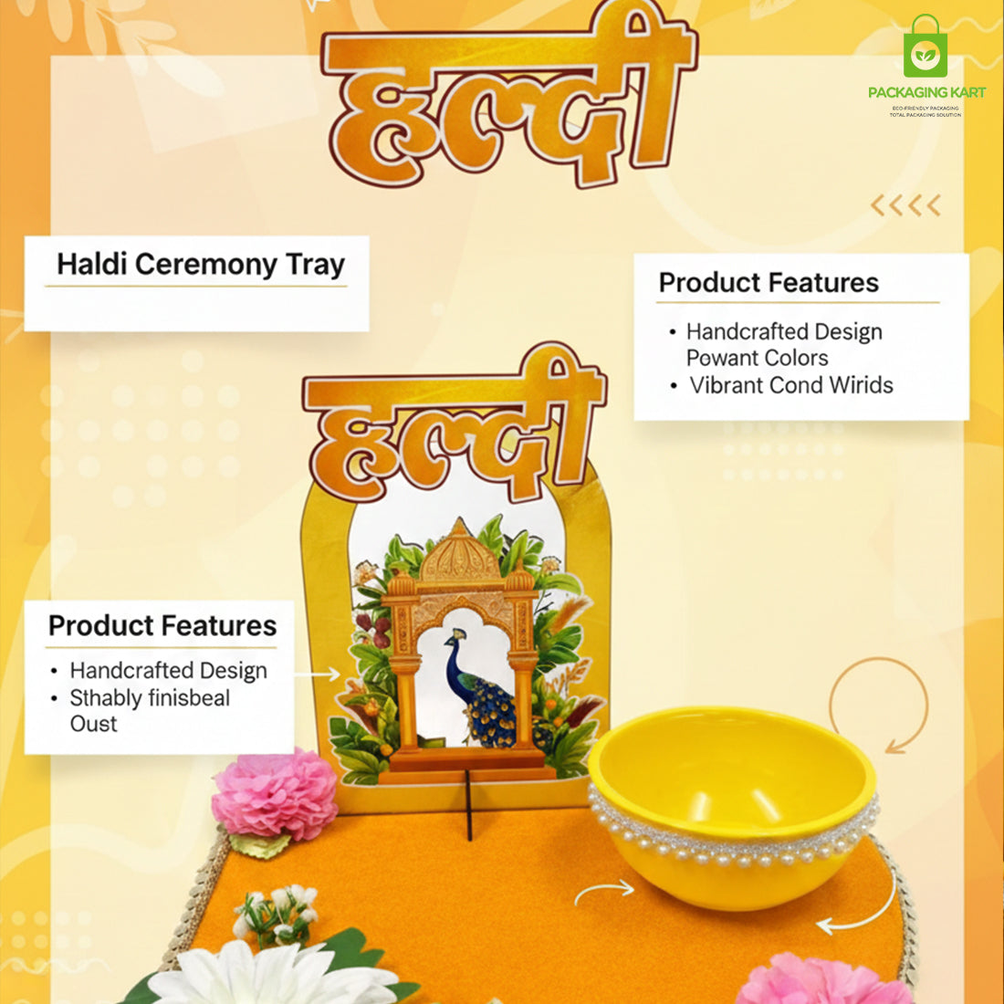 Haldi Decorations Door Board, Home Decoration Items for Wedding Ceremony Haldi, Mehndi, Subh Vivah, Shadi Wala Ghar Hanging Round Decoration (Yellow, Gold Embellishments)