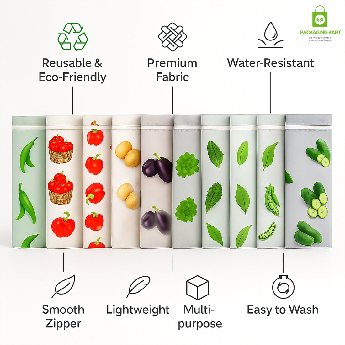 100% Cotton Set of 10 Fridge Drawstring Bags | Eco-Friendly Natural Vegetables Storage Mesh Net for Fridge | Multi-Purpose Cotton Mesh Bag