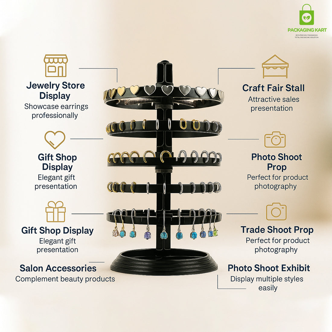 360° Rotating Earrings Stand – Jewelry Display Holder for Studs & Danglers