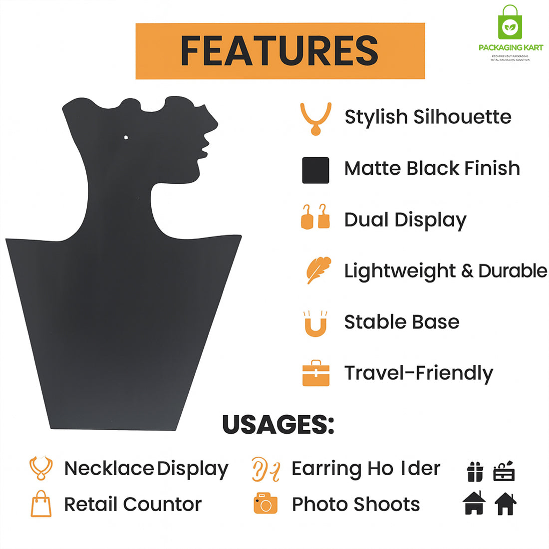 Black Velvet Jewellery Mannequin – Necklace & Mangalsutra Display Stand