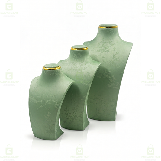 Luxury Leather Velvet Jewellery Bust Stand – Light Green Display Statue