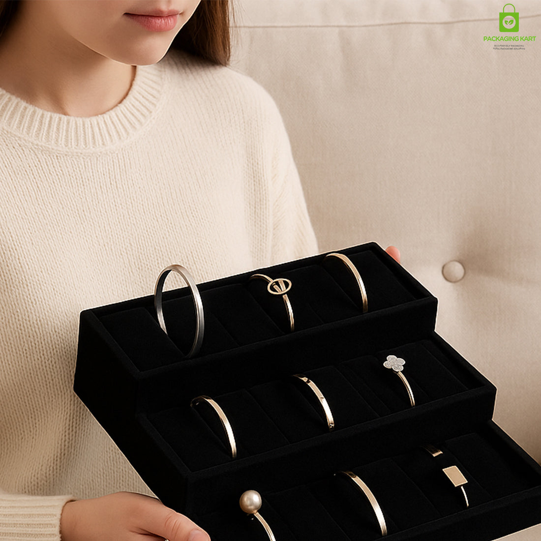 Elegant Black 3 Step Kada Bracelet – Perfect for Jewellery Tray Display
