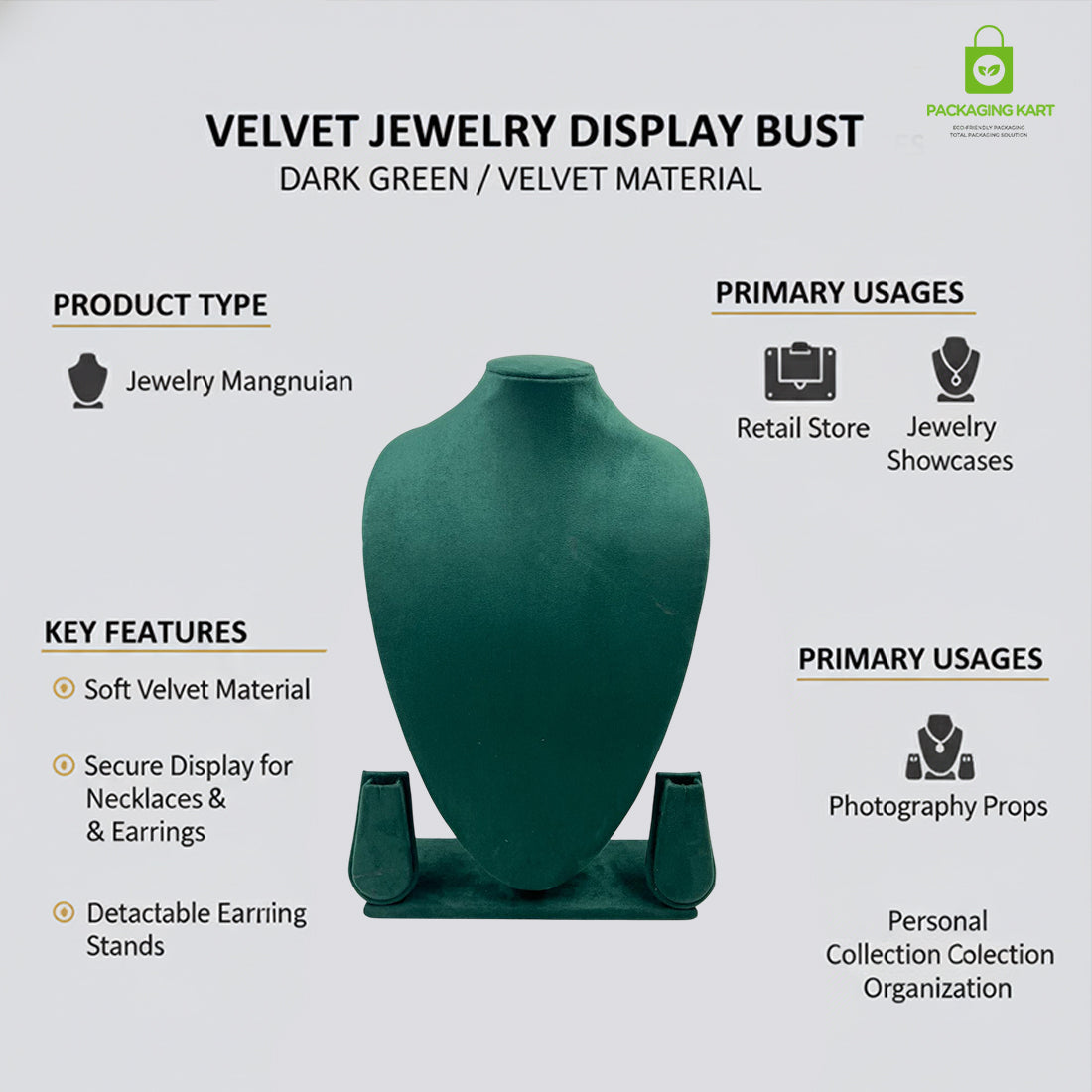 Luxury Velvet Green Jewellery Statue | Showcase Stand