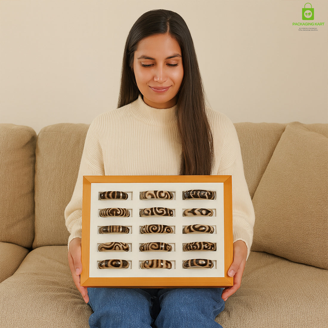 Elegant Wooden Kada Velvet Jewellery Tray – Perfect for Display