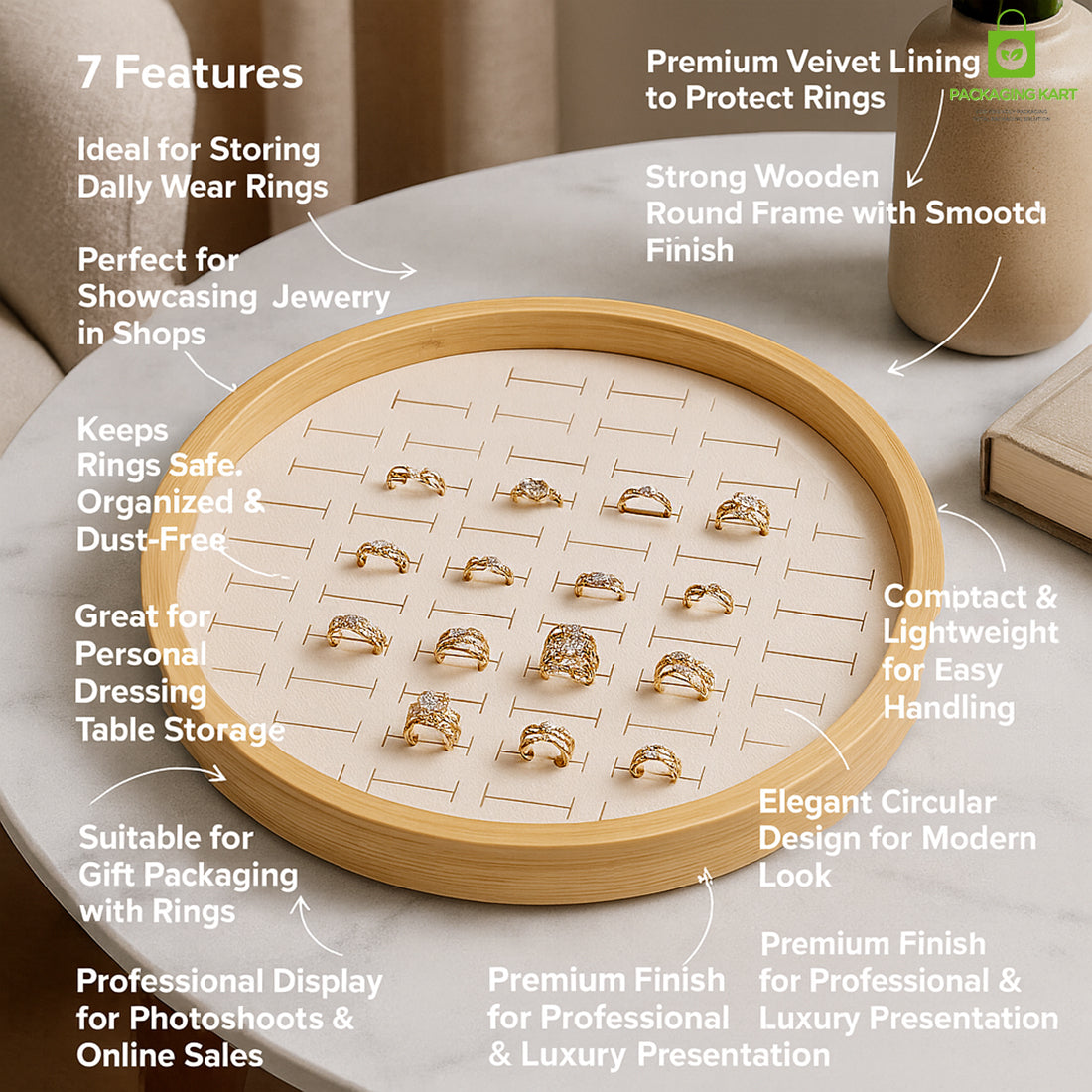 Elegant Cream Ring Jewellery Fancy Tray for Shops