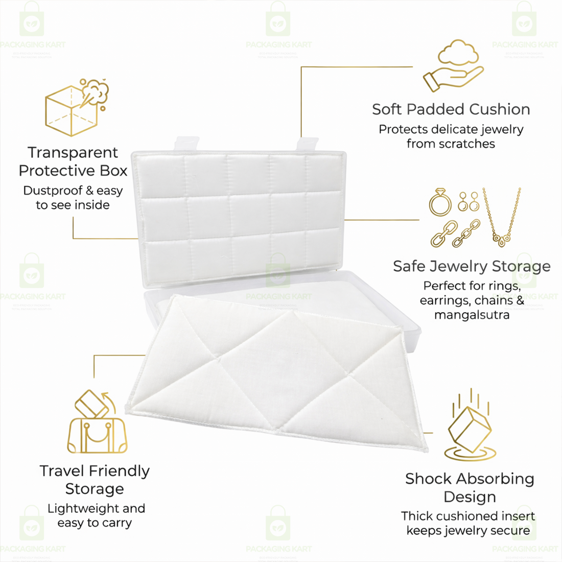 Protective Jewellery Plastic Box with White Cushion Cotton Padding for Safe Jewellery Storage