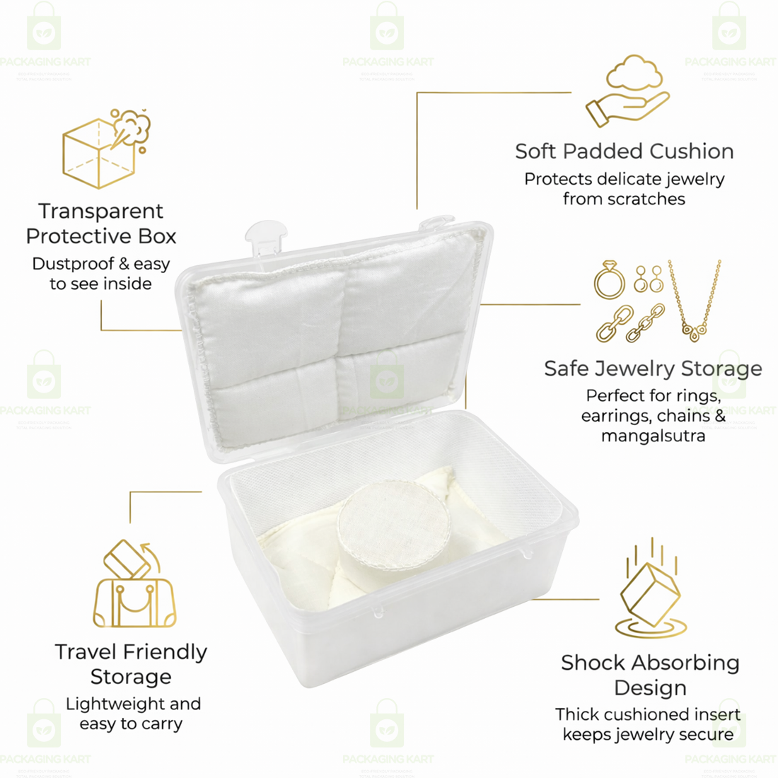 Durable Jewellery Plastic Storage Box with Soft White Cushion Cotton Lining for Protection