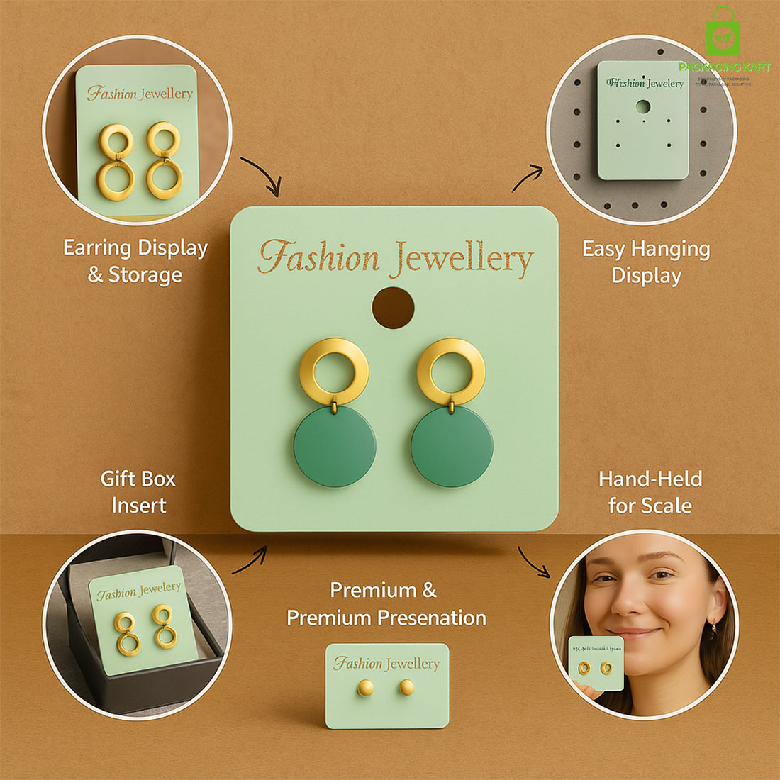 Green Stud Earrings Display Cards – Clean & Minimalist Jewelry Holder