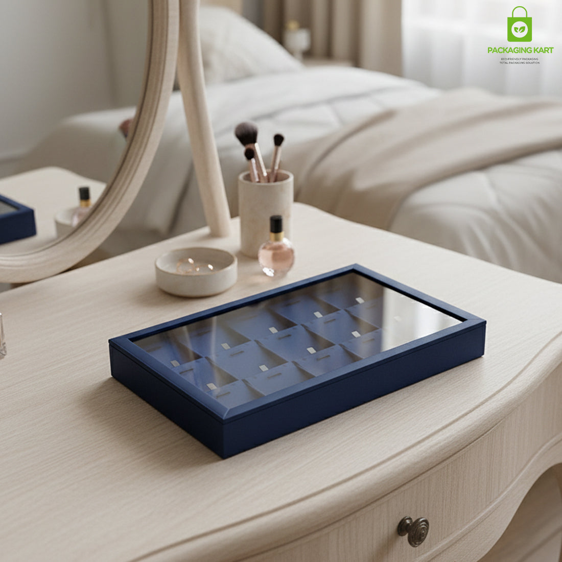 Premium Blue Glass Necklace Tray for Jewelry Storage & Display