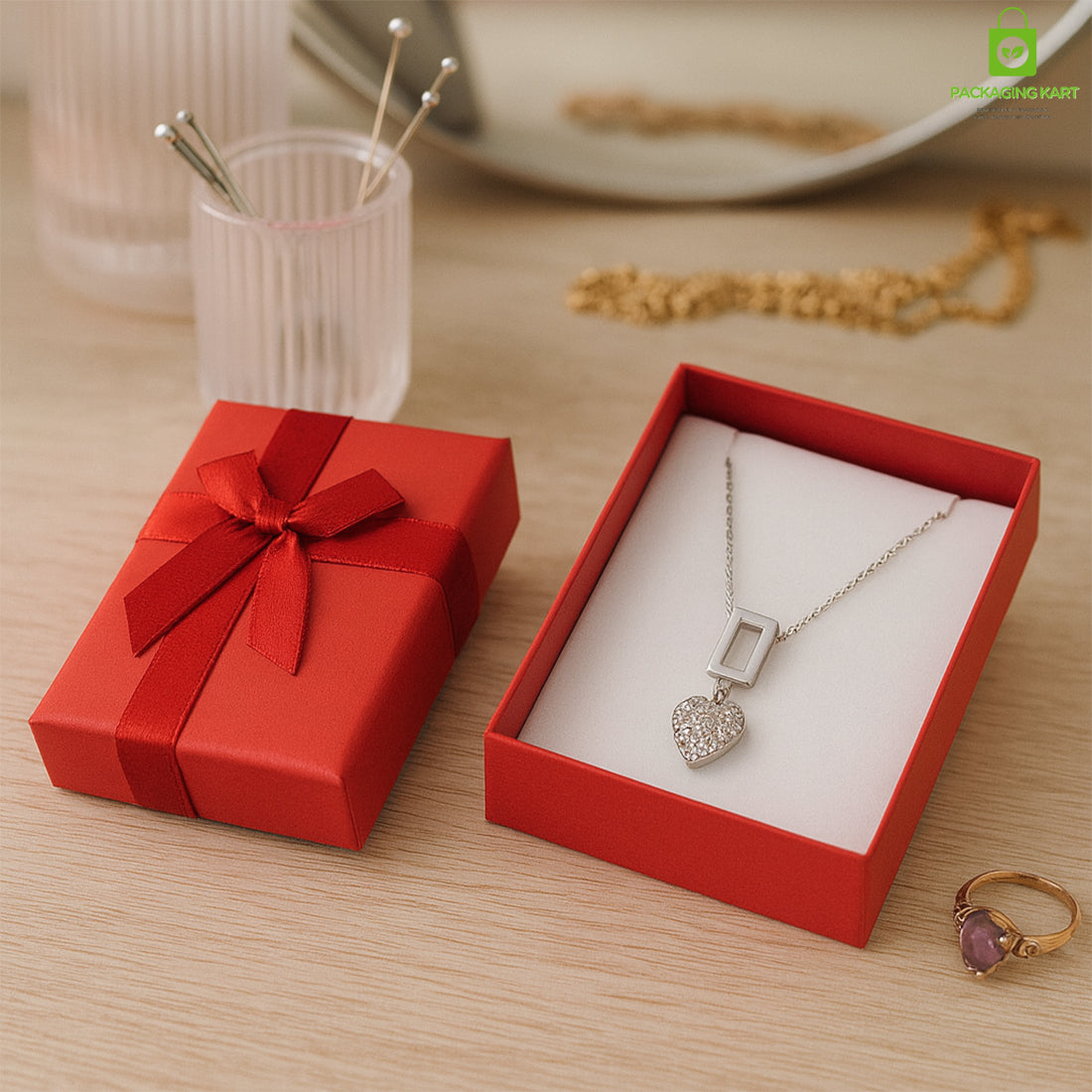 Stylish Dark Red Jewellery Box – Perfect for Rings, Bracelets & Necklaces