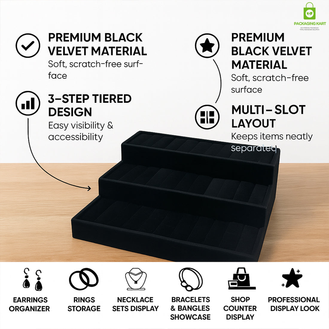 Elegant Black 3 Step Kada Bracelet – Perfect for Jewellery Tray Display
