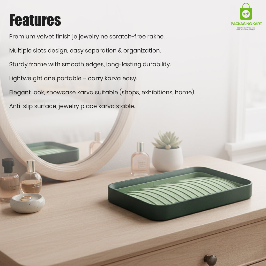 Premium Green Velvet Necklace Chain Tray for Jewelry Display & Storage