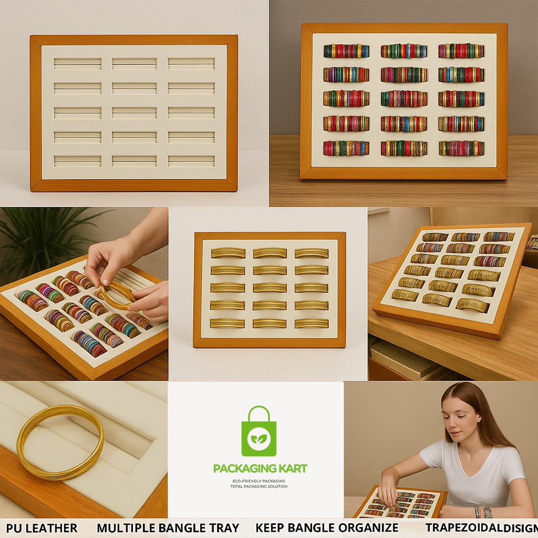 Elegant Wooden Kada Velvet Jewellery Tray – Perfect for Display