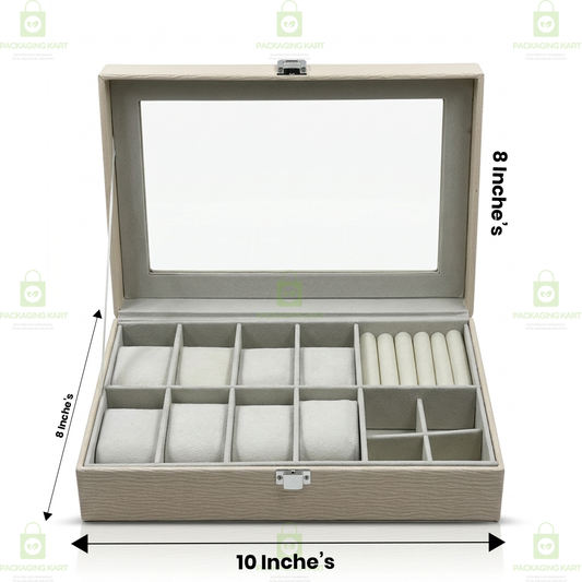 Premium Velvet Watch Storage Box with 8 Compartments & Jewellery Organizer