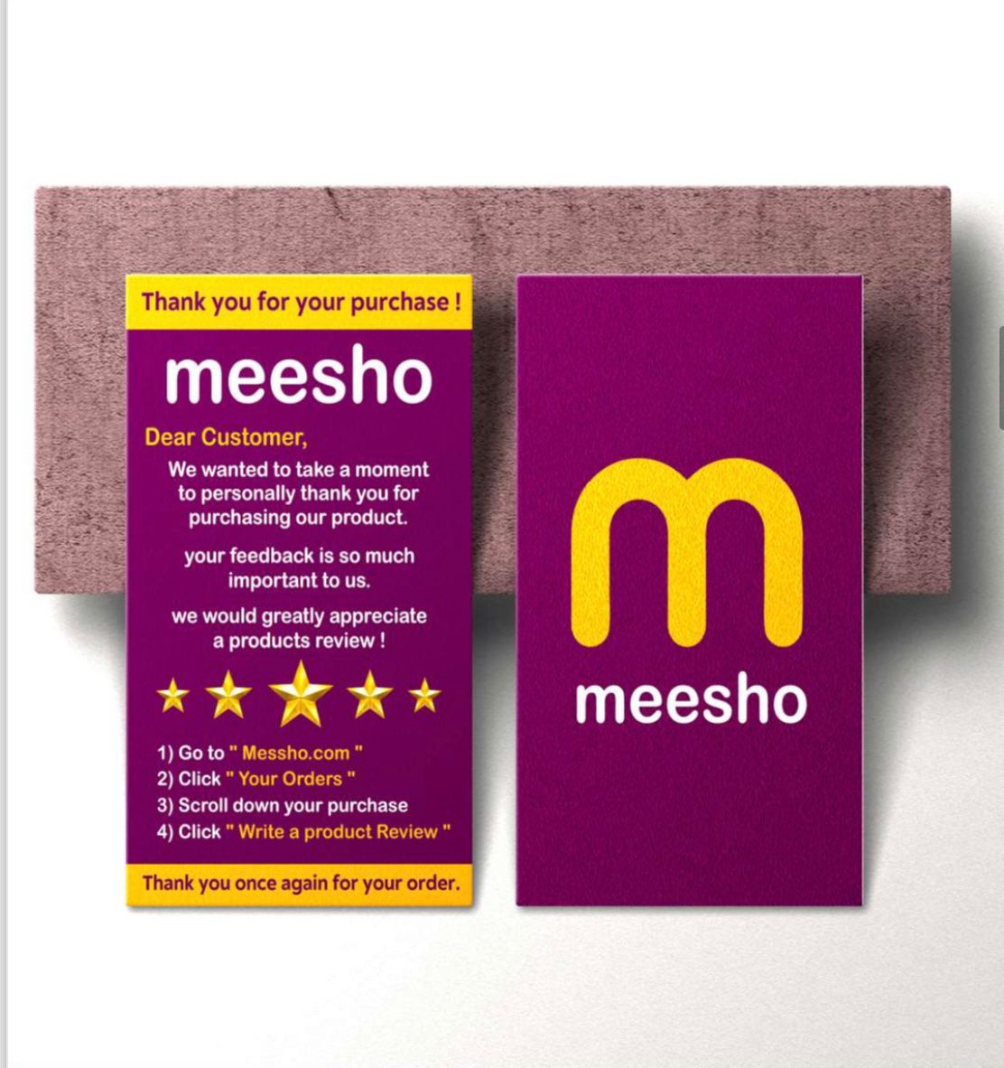 Thank You Card with 5 Star Rating Message for Meesho