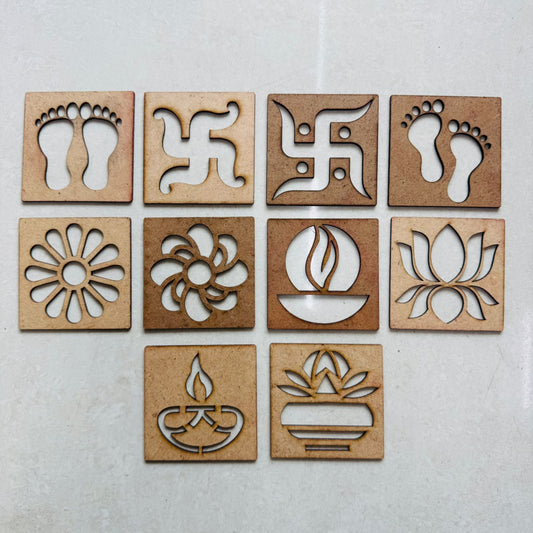 Diwali Rangoli Design Wooden Mould Set – 10 Pieces