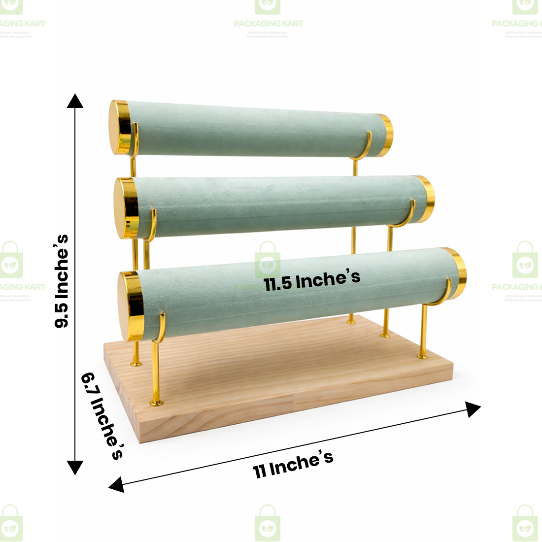 Wooden Velvet Bangles Display Stand – 3 Roll Jewellery Organizer for Bracelets & Bangles