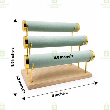 Wooden Velvet Bangles Display Stand – 3 Roll Jewellery Organizer for Bracelets & Bangles