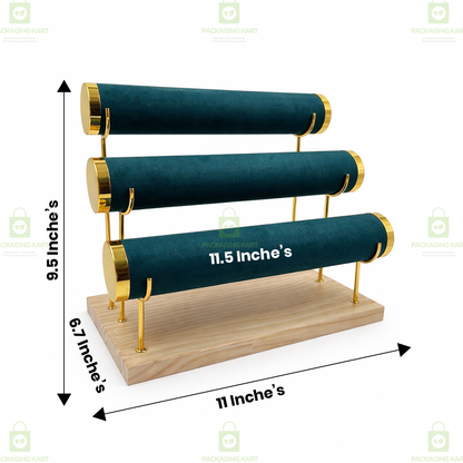 Wooden Velvet Bangles Display Stand – 3 Roll Jewellery Organizer for Bracelets & Bangles
