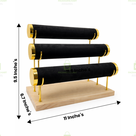 Wooden Velvet Bangles Display Stand – 3 Roll Jewellery Organizer for Bracelets & Bangles