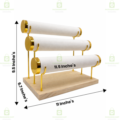 Wooden Velvet Bangles Display Stand – 3 Roll Jewellery Organizer for Bracelets & Bangles