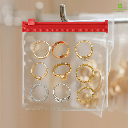 Red Clear Jewelry Pouch – Transparent Zip Bag for Earrings, Rings & Gifts
