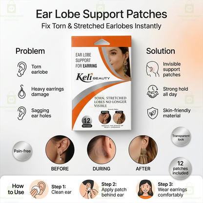 Ear Lobe for Support Earrings, Patches Ear lobe Support for Heavy Earring, Invisible Sticker tape, Transparent EarLobe Tapes Ear Lifts Patches (Pack of 12 Pcs.)