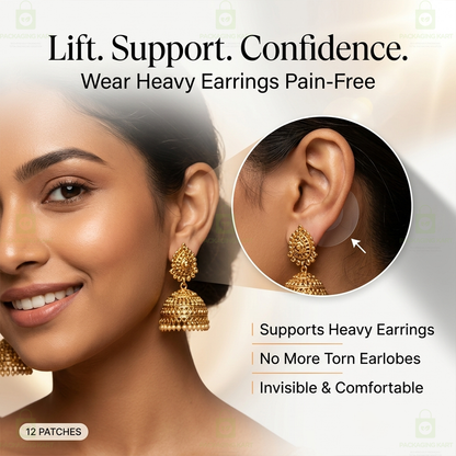 Ear Lobe for Support Earrings, Patches Ear lobe Support for Heavy Earring, Invisible Sticker tape, Transparent EarLobe Tapes Ear Lifts Patches (Pack of 12 Pcs.)