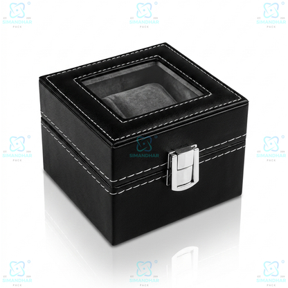 Designer 2 Slots Leather Watch Box for Gift & Collection – Velvet Interior Case