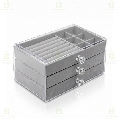 Premium 3 Tier Leather Jewellery Organizer Box with Drawer Storage for Rings, Earrings & Necklaces