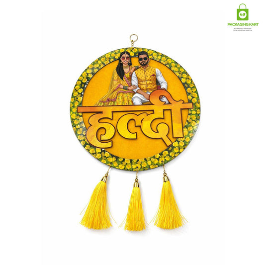 Decorative Haldi Decorations Door Board, Home Decoration Items for Wedding Ceremony Haldi, Mehndi, Subh Vivah, Shadi Wala Ghar Hanging Round Decoration