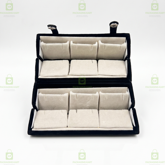 Black Velvet Earring Box with 12 Slots – Jewelry Storage Organizer Case