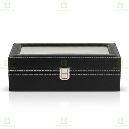 6 Grid Velvet Watch Box Organizer with Soft Cushion & Glass Lid