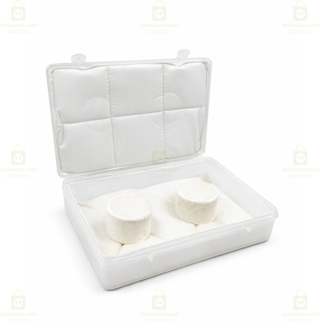 Transparent Plastic Jewellery Storage Box with Soft White Cushion Cotton Padding for Protection