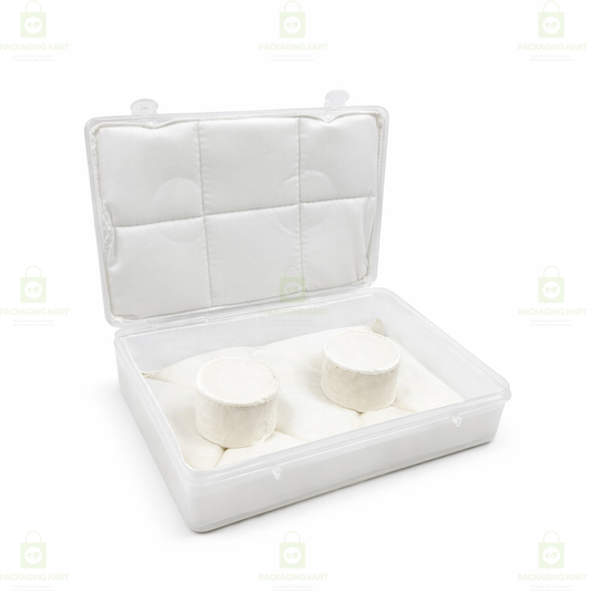 Transparent Plastic Jewellery Storage Box with Soft White Cushion Cotton Padding for Protection