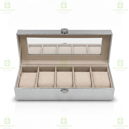 Premium PU Leather 6 Slot Watch Case for Safe Watch Storage