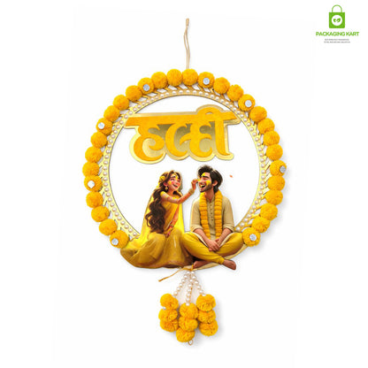 Decorative Haldi Decorations Door Board, Home Decoration Items for Wedding Ceremony Haldi, Mehndi, Subh Vivah, Shadi Wala Ghar Hanging Round Decoration